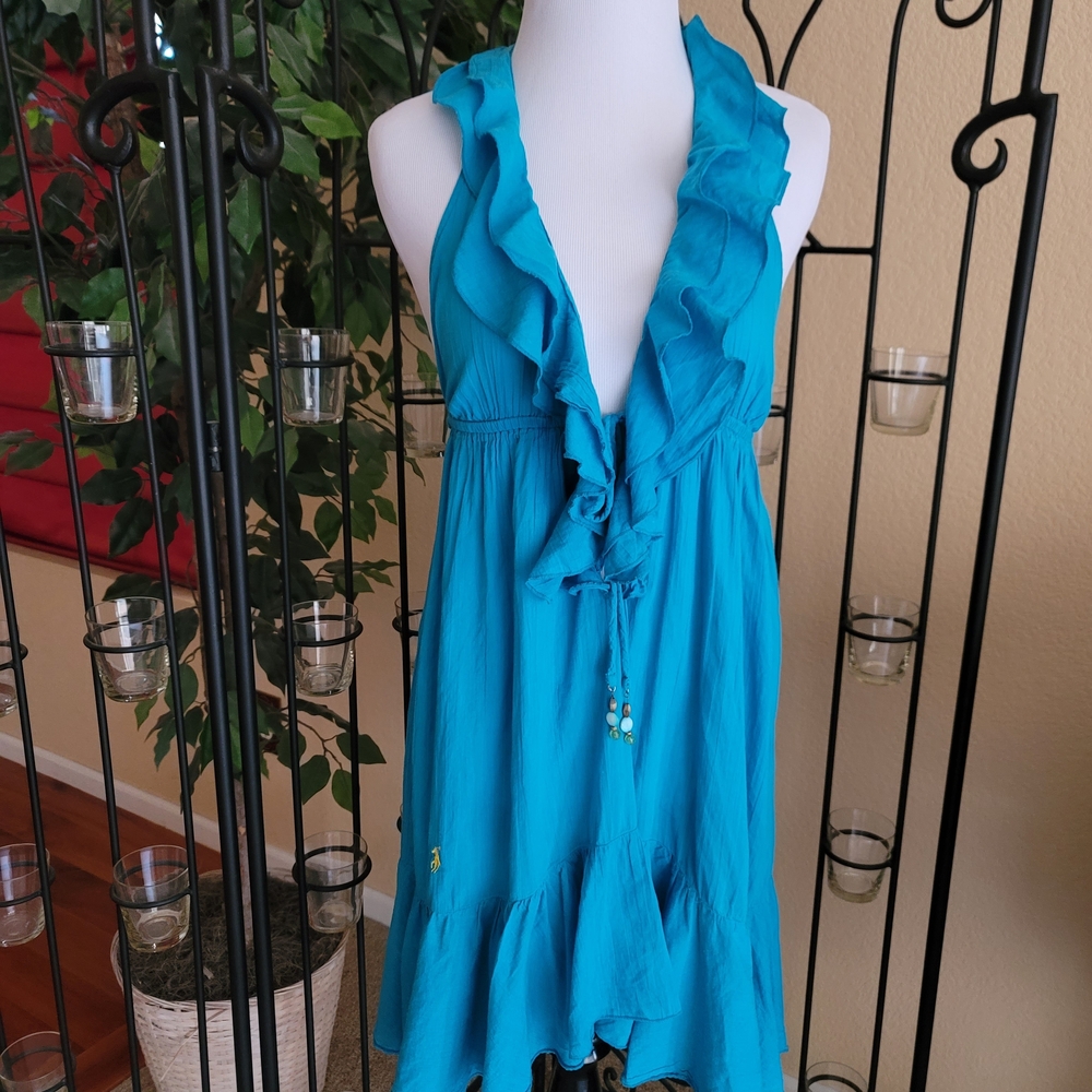 Ralph Lauren Vintage Teal Gathered Halter Dress